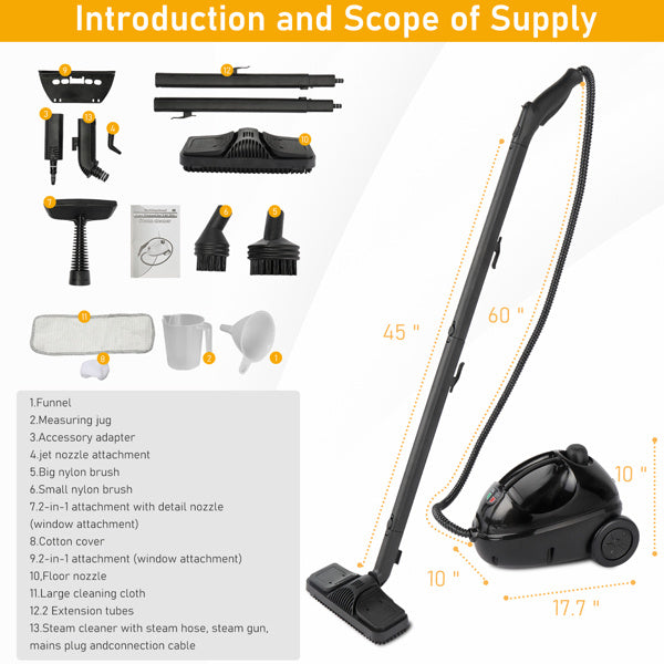 American Standard VSC28A Steam Cleaner 110V 1500W With 13 Accessories Aluminum Maximum Capacity 1200ML Continuous Operation