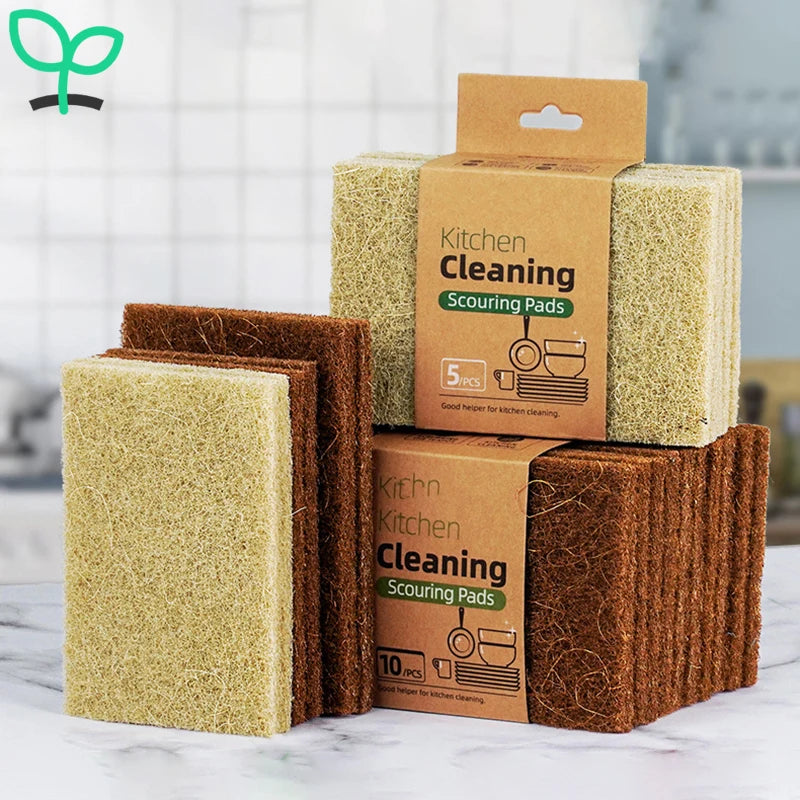 5/10/20PCS Sisal Microfiber Sponge Eco-Friendly Natural Fiber Sponges Kitchen Dishwashing Cleaning Cloth Pan Pot Scouring Pad